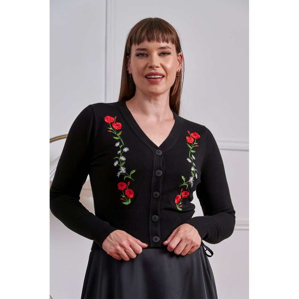 Banned - Nara Roses And Daisies Cardigan - Black